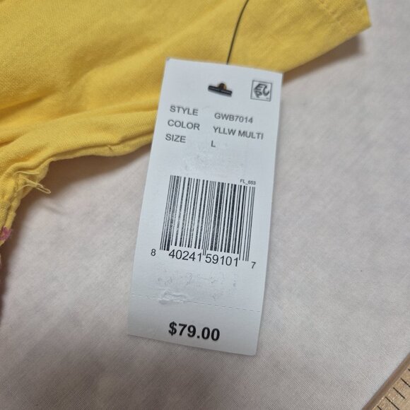 Calessa Women's Blouse Size L Boho  V-Neck Long Sleeve Yellow Embroidered (53) - Picture 10 of 11